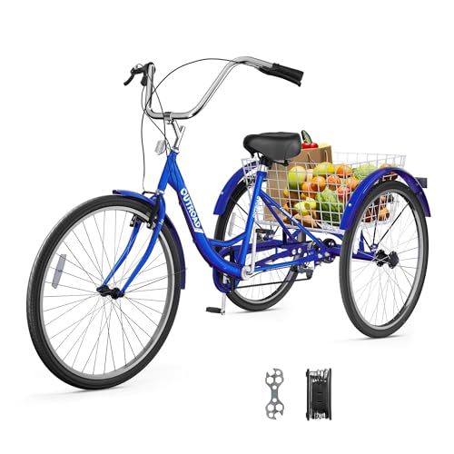 Max4out Adult Tricycle with Large Basket 24/26 Inch, Stable 3-Wheel Cruise Bicycle for Shopping,...