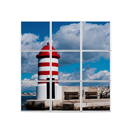 Carreaux céramique décoratif phare rouge 15,2x15,2 cm lot de 9 pour fresque murale