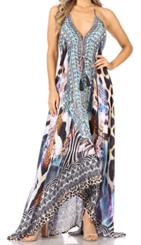 Image of Sakkas Lizi Womens Maxi High-Low Halter Handkerchief Long Dress Beach Party