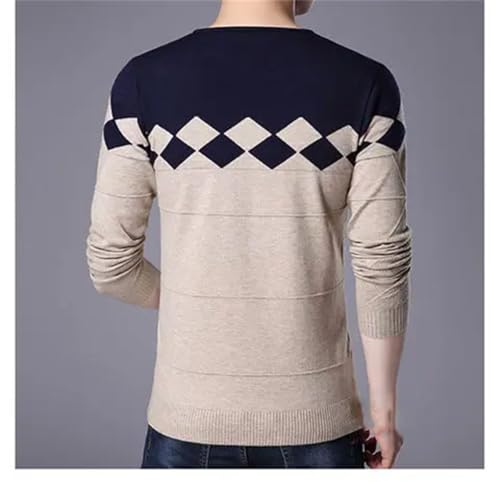 Men V-Neck Pullover Sweaters Plaid Casual Slim Long Sleeve Bottoming Knitted Tops2