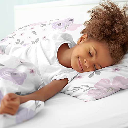 Image of Sweet Jojo Designs 2-Piece Twin Comforter Set (Purple /Grey Boho Floral) for Girls, Kids, Teen, College Bed Room incl. Single Size Bedding & Sham (Watercolor, Flower, Elegant, Rose, Farmhouse, Blush)