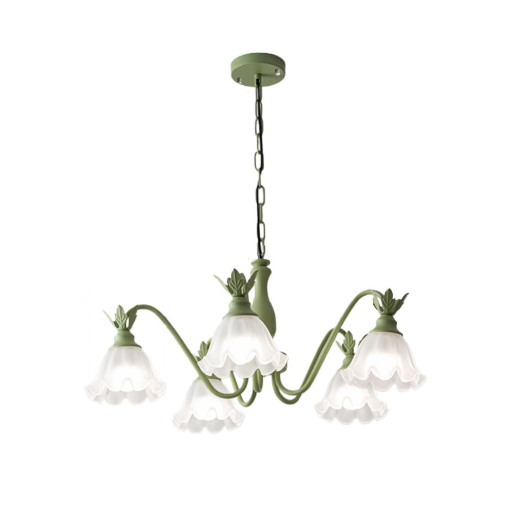 HYJAUSXB 5-Light Milk Glass Flower Chandelier for Bedroom White Black Mid Century Modern Pendant Light Nordic Frosted Floral Dining Room Kitchen Island Farmhouse