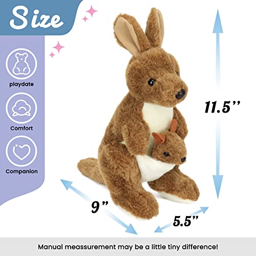 Hopearl Kangaroo Mama And Baby Joey Stuffed Animal Soft Plushie Toy Jungle Baby Shower Nursery Décor Zoo Animals For Toddlers Adorable Stuffed Kangaroos Gift For Kids Boys Girls, Brown, 11.5'' #TOP2