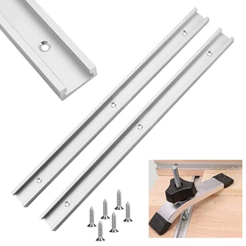 WETARENDA 2Pcs Guía de Sierra Circular Ranura en T Aluminio T Track 400mm Guía de Sierra de Mesa Riel Guía para Carpintería con Tornillos para Sierra Circular de Mesa y Mesa de Fresadora (Plateado)