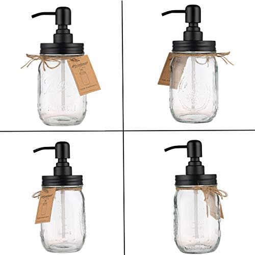 Plomkeest 2-Pack 16oz Mason Jar Soap Dispenser Clear Glass Jar Soap Dispenser with Stainless Steel Pump Liquid Soap Dispenser for Bathroom,Kitchen Decor