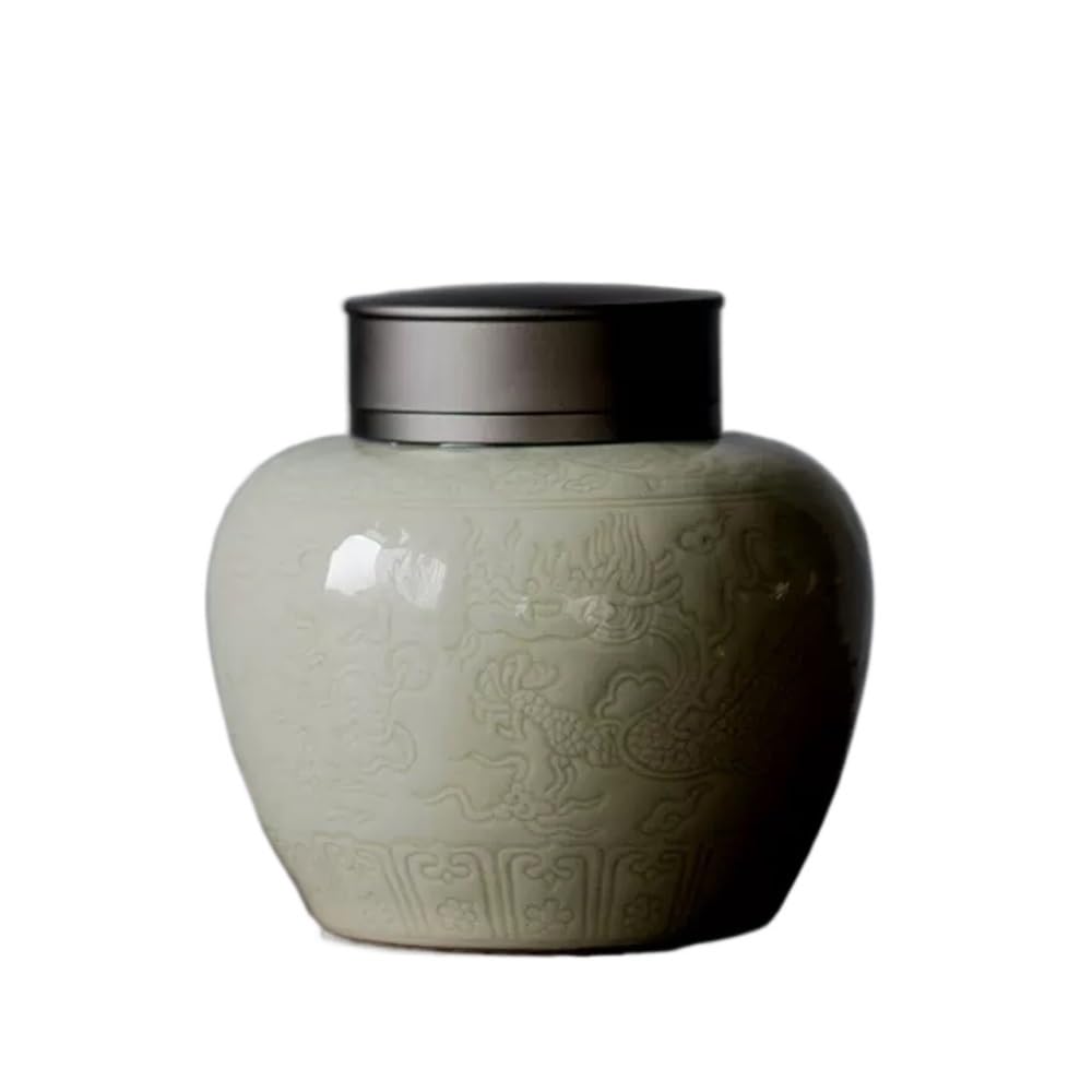 CHENGAIJIAN Tea Canister Chinese Retro Style Tea Tin Storage Caddy Canister Container Tins Jar with Airtight Double Lids Porcelain Jars, 500ML