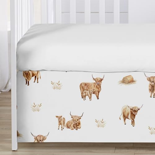 Image of Sweet Jojo Designs 3-Piece Baby Crib Bedding Set (Boho Highland Cow) for Girls /Boys, Infants /Nursery incl. Blanket, Fitted Sheet and Skirt (Farm Animal, Bohemian, Watercolor, Rustic Farmhouse, Modern)
