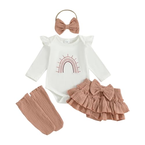 Thorn Tree Newborn Girl Clothes Rainbow Long Sleeve Romper Baby Girl Bloomers Tutu Skirt Headband Socks 4Pcs Fall Outfits