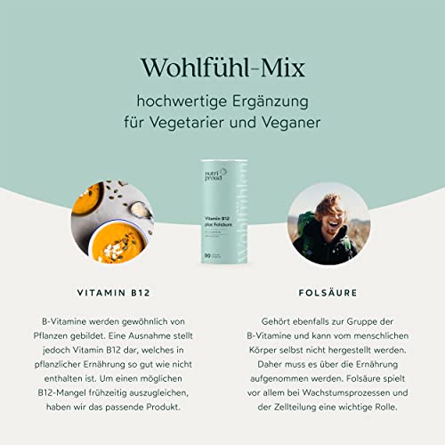 Get Vitamin B12 (Methylcobalamin) hochdosiert + Folsäure + B6, bioaktive Form für neue Energie