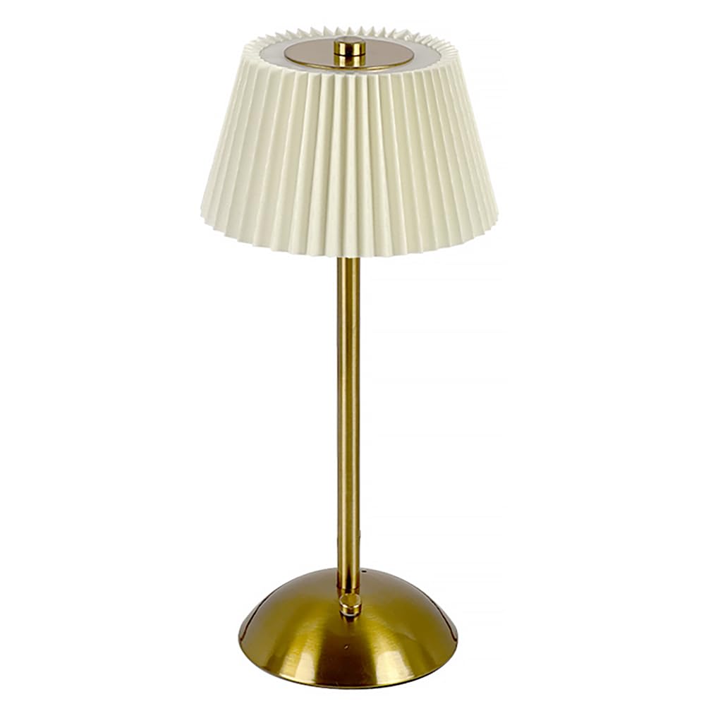 Fiorky Beige Nordic Pleated Cordless Table Lamp Rechargeable Bedside Sleeping Light 3 Light Colors Dimmable Touch Metal Desk Lamp For Restaurant Bar Coffee Shop