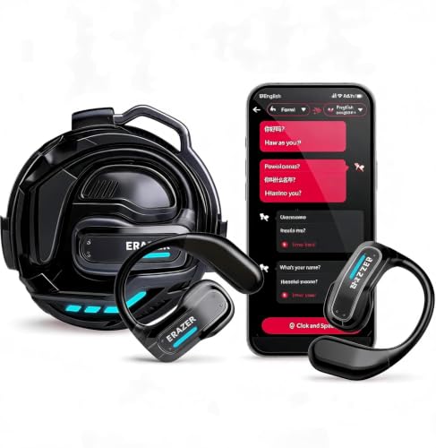 QYGCKJ ERAZER X8 Translator Earbuds Real-time AI Language Translation Earbuds for 165 Languages Two-Way Translation Device for iOS and Android Travel Business and Learning Black
