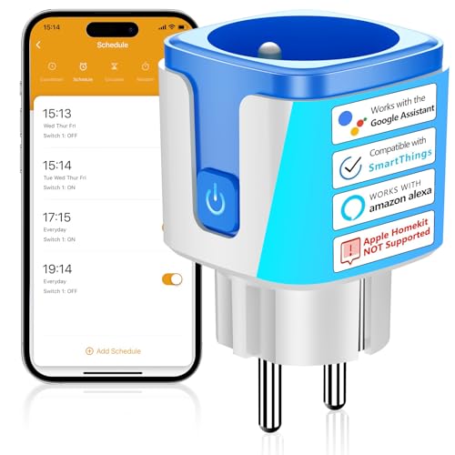 SURFOU Intelligente WLAN-Steckdose, Typ E, elektrische Zeitschaltuhr, kompatibel mit Alexa und Google Assistant, programmierbare Steckdose mit Timer und Fernbedienung, App Tuya/Smart Life, 16 A