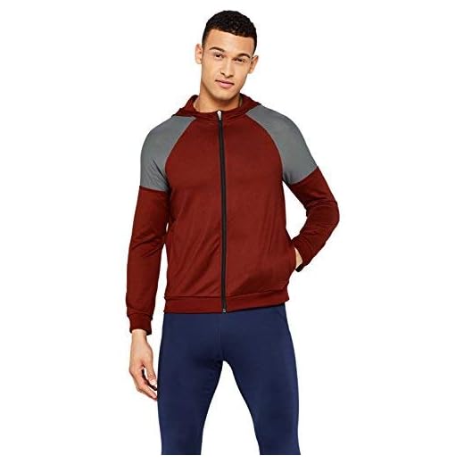 Activewear Sudadera Técnica con Capucha Hombre, Rojo (Oxblood/mid Grey), Large