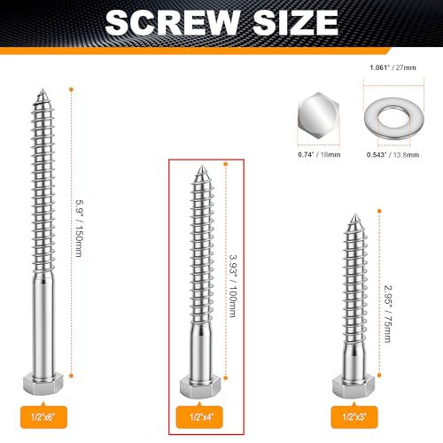 Xpokcai Hex Head Lag Bolts for Wood, Lag Screws 1/2" x 4",12 PCS by Xpokcai - Used condition - Image 2
