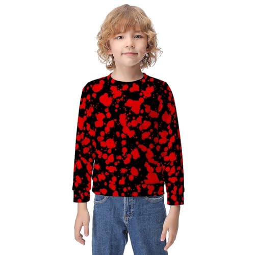 MZERSE Soft Kids Crew Neck Pullover Horror Red Blood Splatter Black, Long Sleeve Sweatshirt for All Seasons, 8-10Y