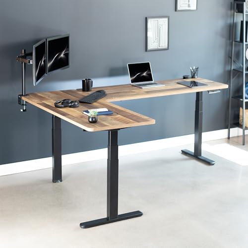 VIVO Electric Height Adjustable 83 x 60 inch Corner Stand Up Desk, 2 Reclaimed Wood Solid Table Tops, Black Frame, Memor - Additional View