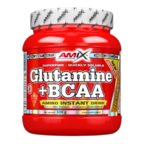 AMIX - Bcaa Glutamina - 300 Gramos - Complemento Alimenticio de Glutamina en Polvo - Reduce el Catabolismo Muscular - Óptimo para Deportistas - Sabor Naranja - Aminoácidos Ramificados