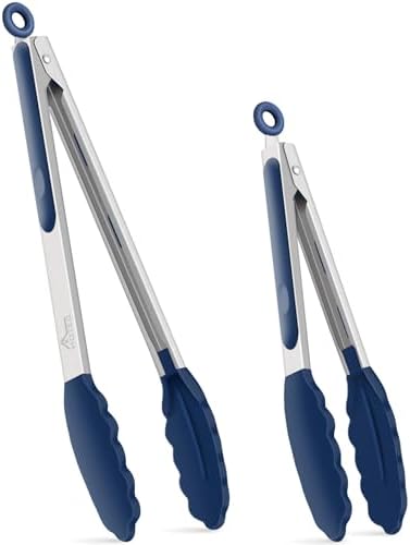 HOTEC Premium 7 & 9 Inch Kitchen Tongs, Stainless Steel Locking C...