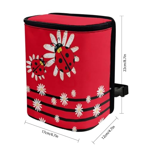Image of KEIAHUAN Red Ladybug Daisy Hanging Car Trash Can for Back Seat Cute Trash Bag Collapsible and Portable Garbage Bin Large Capacity Automotive Garbage Cans