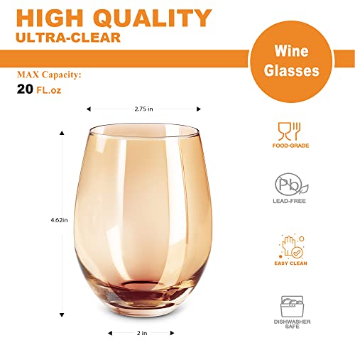 Luxu B09W59JCSR_CA NARF Amber Stemless Wine Glass(Set Of 4)-20 Ounces,Colored Water Juice Drinking Glasses,All-Purpose Glass Wine Tumblers,No Stem Glass Beverage Cups,Perfect thumb #1