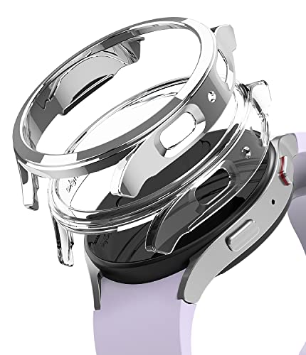 Image of Ringke Slim Case [2 Pack] Compatible with Samsung Galaxy Watch 5 40mm, Watch5 Bezel [Frame Only] Premium PC Hard Thin Cover - Clear & Chrome