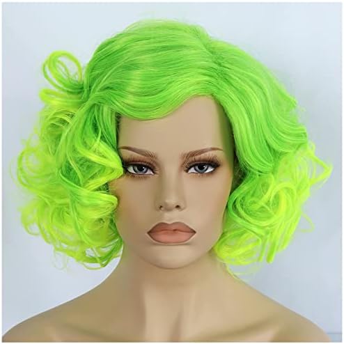 Beetlejuice Girl Costume Black Root Wig,green Wig With Bangs,short