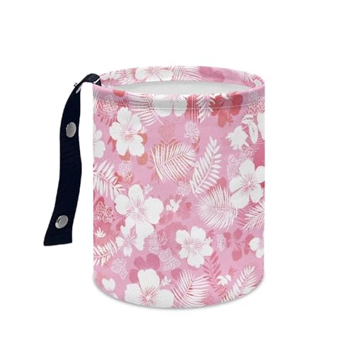 Image of Pink Tropical Flower Trash Can for Car Garbage Can for Back Seat Leak Proof with Adjustable Buttons Car Accessories for Women Interior