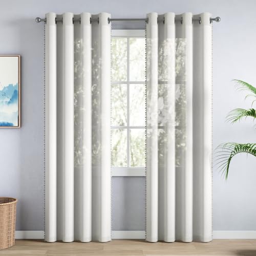 Image of haus & kinder Sheer Door Curtains 7 Feet Long Pack of 2 Door Curtains, 7 Feet Curtains for Door, Light-Filtering & Breathable (Luma White, 114x213cm)