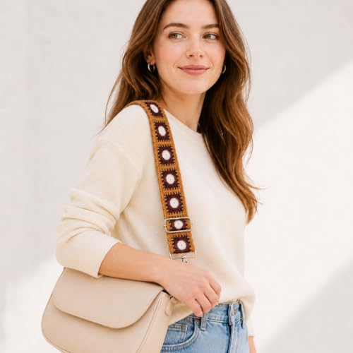 AUMAITON 2 Inch Wide Embroidery Flower Purse Straps Replacement Crossbody, Adjustable Purse Straps for Women, Long 29-55 Inch Bag Strap Crossbody for Purse, Handbags, Bag & Tote, Brown — view 6