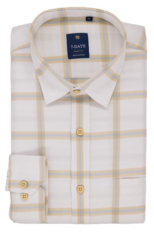Image of 7-DAYS Men's Premium Check Shirt - 100% Cotton, Tailored Fit (Between Slim & Regular), Full Sleeve, with Pocket - Smart Office & Casual Look