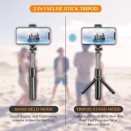 Image of 28 Inch Selfie Stick Tripod Stand, 3-in-1 Multifunctional Design with Bluetooth Remote for Makeup, Selfie & Photoshoot.