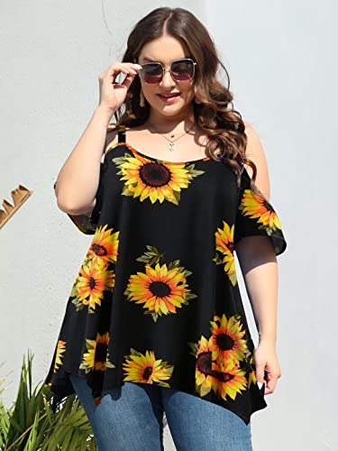Image of LARACE Cold Shoulder Tops for Womens Summer Clothes Spaghetti Strape Tunic Oversized Shirts Asymmetrical Plus Size Blouse