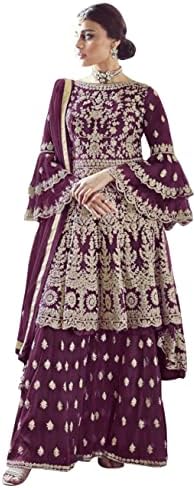 Miss Ethnik Women's Net Semi Stitched Top With Bottom and Dupatta Embroidered Flared Top (Kurta Palazzo Set)
