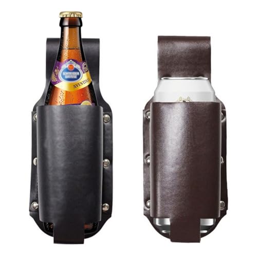 Pack of 2 Beer Holder Belt Leather, Beer Holster for Men Vintage Leather, Portable Beer Holster Belt, Beer Gift for Men, Hands-Free Calling at Parties, BBQ, Camping