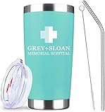 Greys Grays Anatomy Merch,Tv Show Merchandise,20 Oz Insulated Stainless Steel Iced Coffee Tumbler With Lid Straw And Straw Brush,Funny Travel Coffee Mug Cup Water Bottle,Novelt Gift for Doctors Nurses