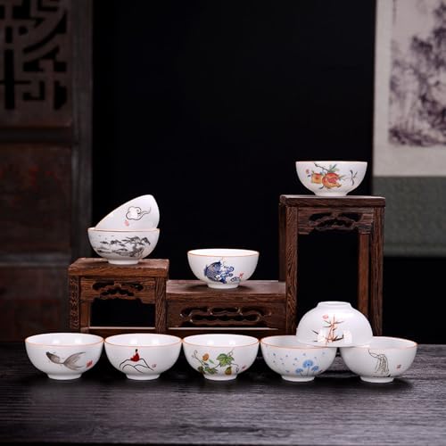 Image of Liang baobao Chinese Tea Tasting Cup Set of 4, 2oz White Porcelain Mini Cups for Gongfu Tea Ceremony (clouds)
