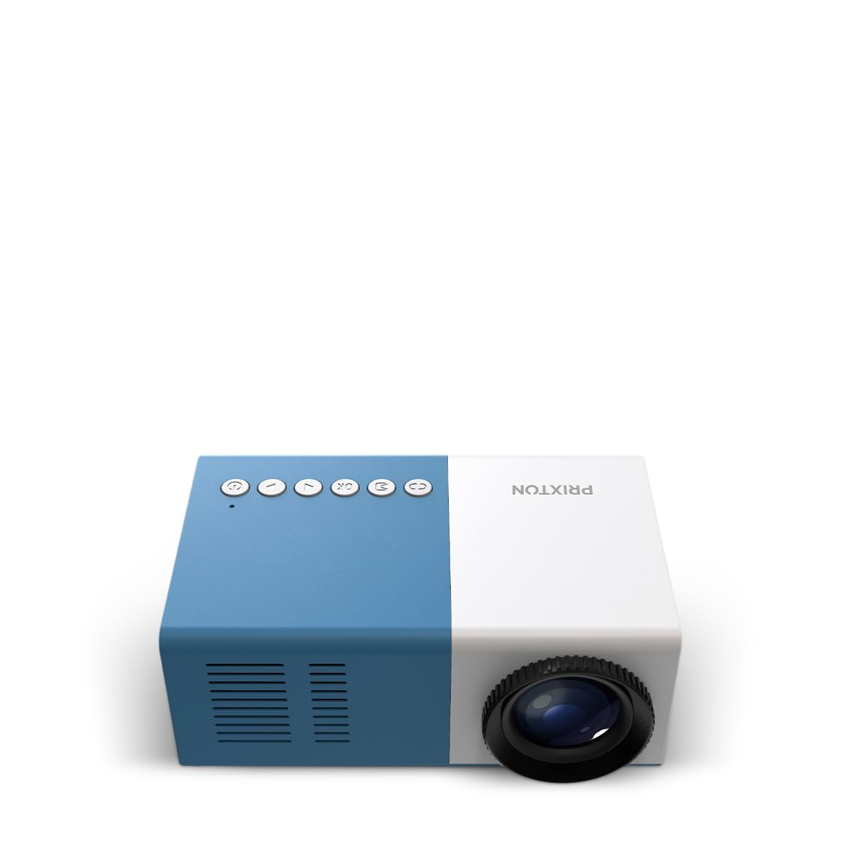PRIXTON Cinema Mini Portable Projector with 900 Lumens, QVGA Compatible with Full HD, HDMI, USB, MicroSD, Aux in, AV in, Integrated Speakers, Remote Control, Blue