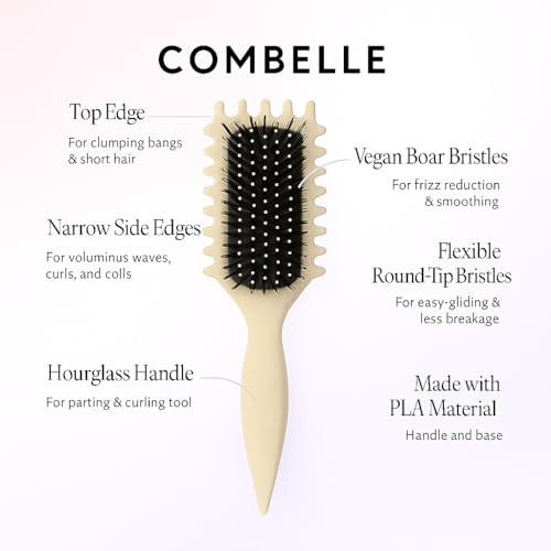 Image of Combelle 5-in-1 Curl Hair Brush | Vegan Boar Bristles | Bio-Based PLA Handle | Detangling, Defining & Frizz Control for Curly & Wavy Hair | For Men & Women - Beige