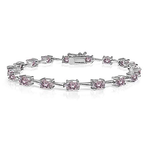 Image of Sterling Silver 6x4mm Oval-Cut Classic Link Tennis Bracelet Made with European Crystals