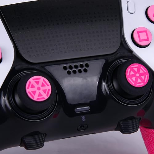 [グリップ力強化 & ボタン図形付き] TALONGAMES PS5 デュアルセンスエッジ 用 コントローラーグリップテープ Eliteバージョン カラフル アンチスリップテープ 革新素材 ラバー部分残留なし PlayStation 5 DualSense Edge 用 滑り止め 汗発散 超耐久 グリップシール スキンキット カット済 1セット入り（ピンク）