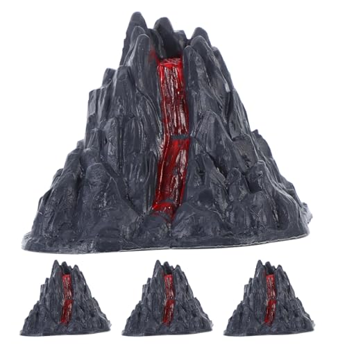 OFFSCH ミニ火山模型おもちゃ 4個: リアルなプラスチック製火山風景装飾 - 溶岩噴火のセンターピース 恐竜遊びパーティー装飾 科学アクティビティ用品