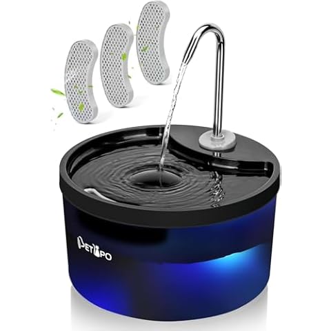 Petlipo Cat Water Fountain with LED Light, Ultra Quiet Cat Drinking Fountain with 3 Replacement Filters & Sponges Cover