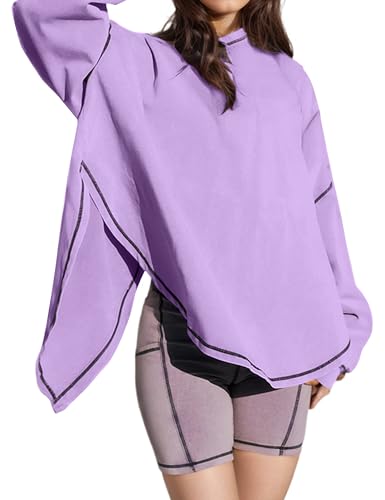 Women Open Back Workout Hooded Sweatshirt Oversized Long Sleeve Side Slit Athletic Shirt Flowy Hoodie Top Activewear2