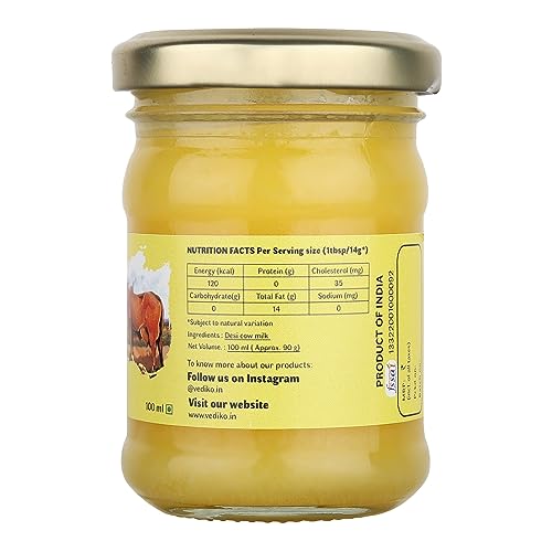 Image of Vediko Origins A2 Gir Cow Ghee 100Ml Glass Jar | 100% Pure Ghee | Vedic Bilona Method Ghee | Natural, & Healthy Sahiwal Breed Cow's Milk | Boost Your Energy With Lab-Tested, Premium & Traditional Ghee