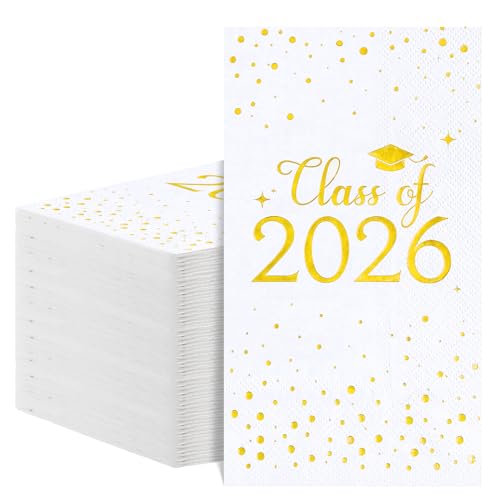 NatNarr 60 Pcs 2026 Graduation Napkins Class of 2026 Disposable Hand Towels for Bathroom Gold Foil Dots Dinner Guest Napkins for High School College Graduation Party Decoration Congrats Celebration