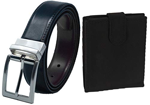 Ashford Ridge reversible del cinturón de cuero negro y marrón y monedero Gift Set para hombres (tamaño 81cm - 91cm)