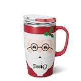 Swig Life 18oz Travel Mug, Insulated Tumbler with Handle and Lid, Travel Coffee Mug, Cup Holder Friendly, Stainless Steel 18 oz Tumbler, Reusable Insulated with Lid (Mr Claus)