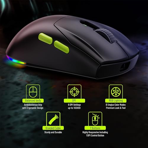 Image of Archer Tech Lab Wireless Gaming Mouse, 3 Connectivity (2.4G / Bluetooth /Wired) Precise & Rapid Response, Pixart 3325 Sensor 10000 DPI, 7 Programable Buttons, 8 RGB Modes, Ergonomic Design(Recurve 600)