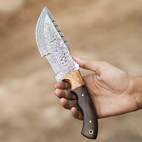Susa Knives Handmade Damascus Tracker Knife 10'' Inches - Survival Knife - Camping Knife - Damascus Steel Knife - Hunting Knife With Sheath Horizontal Carry Fixed Blade Knife (Brown) #TOP4