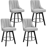 YaFiti Swivel Bar Stools with Backs, 24' Counter Height Barstools Set of 4, Fabric Upholstered Counter Bar Stools with Solid Wood Legs for Kitchen Island, Home Bar, Light Gray